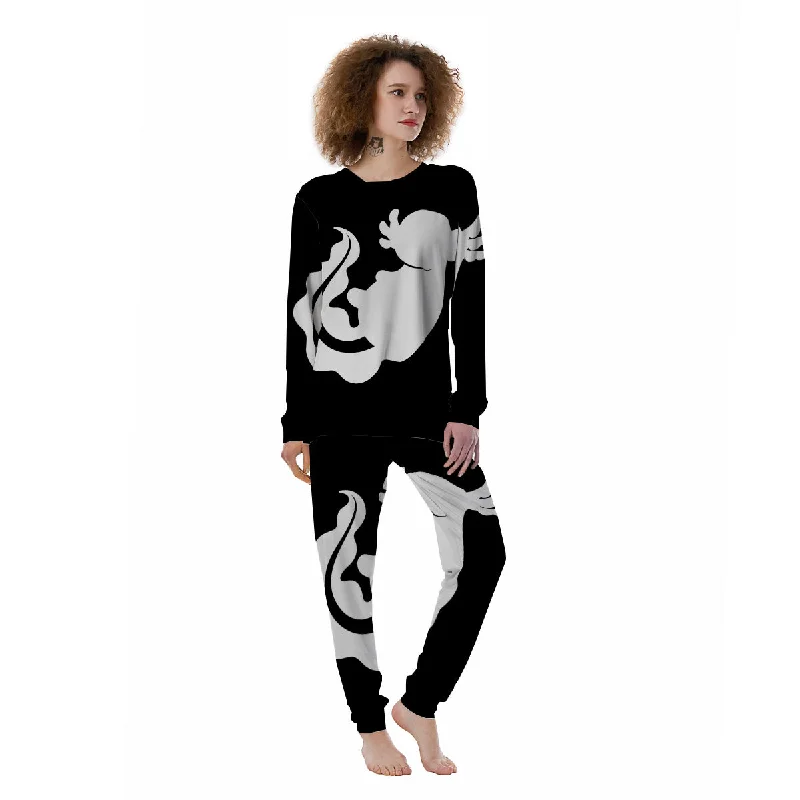 Axolotl White And Black Print Women's Pajamas