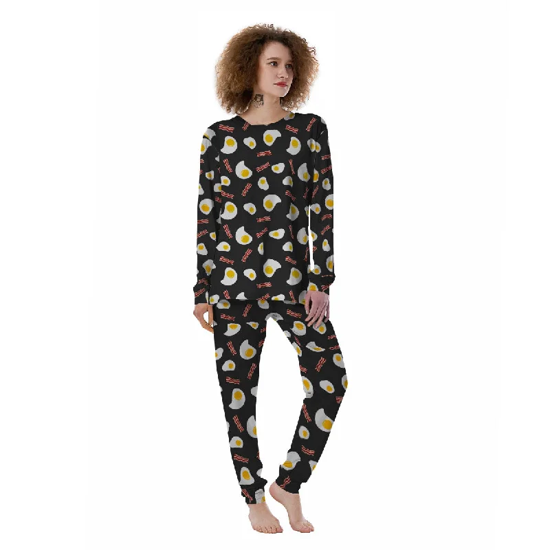 Bacon And Black Fried Egg Print Pattern Women's Pajamas