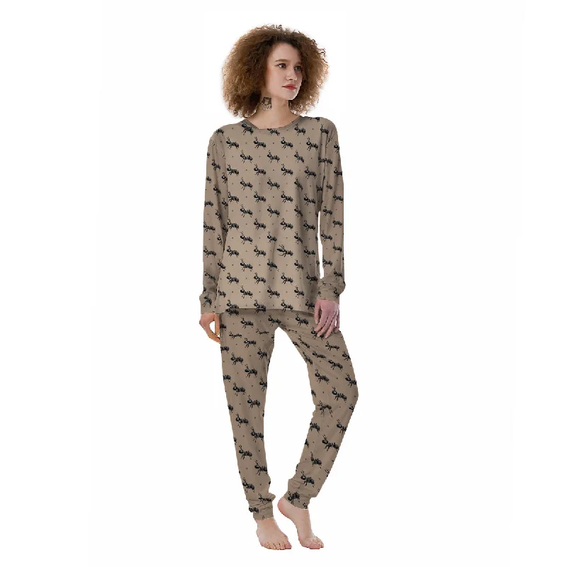 Black Ant Print Pattern Women's Pajamas