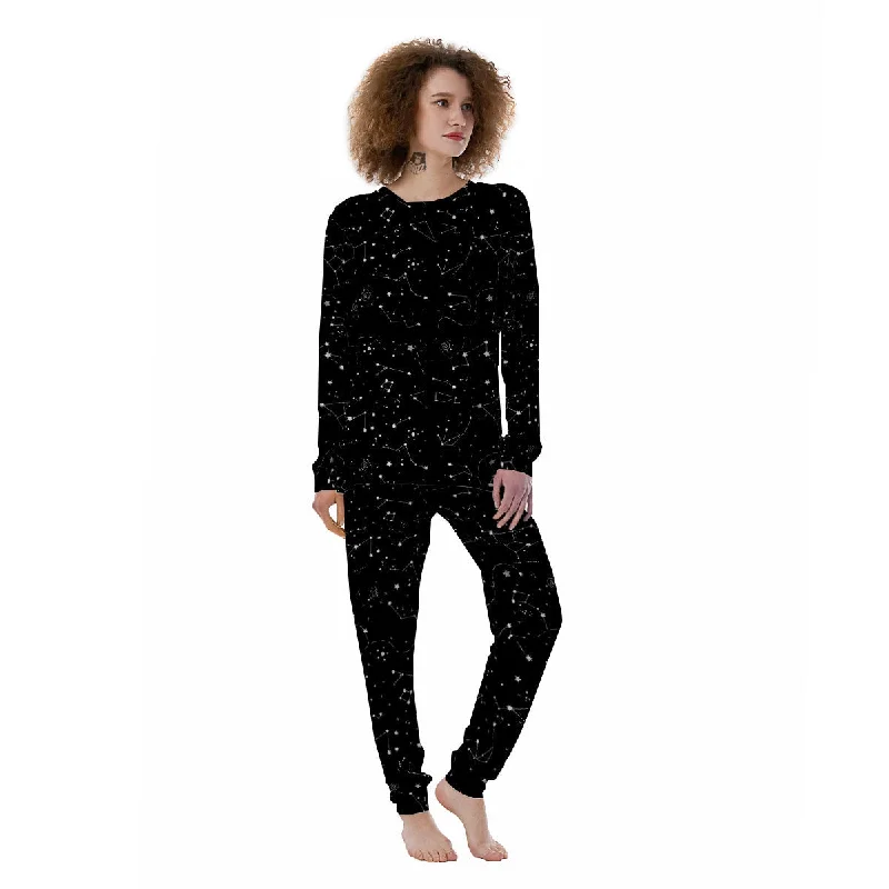 Constellation White And Black Print Women's Pajamas