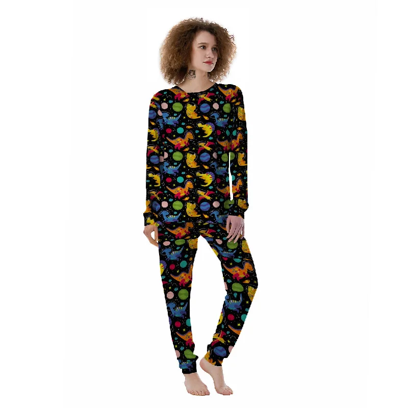 Cute Dinosaurs In Space Print Pattern Women's Pajamas