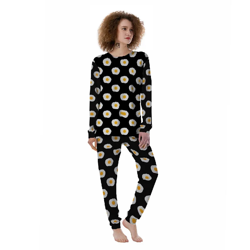 Eggs Black Fried Print Pattern Women's Pajamas