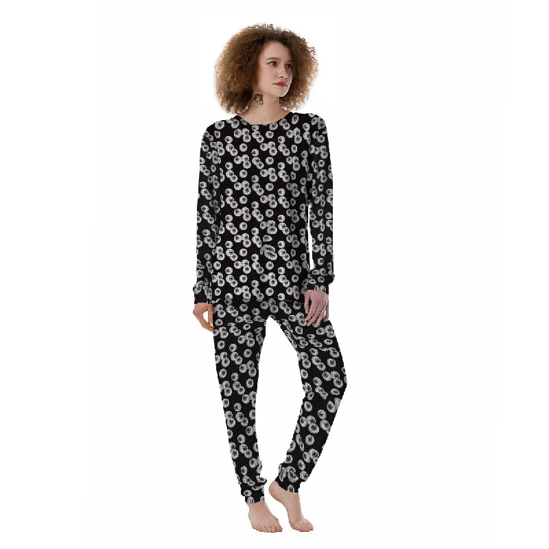 Eyeball White And Black Print Pattern Women's Pajamas