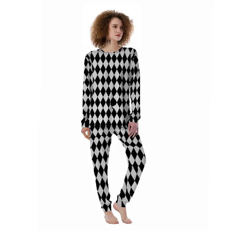 Harlequin White And Black Print Pattern Women's Pajamas