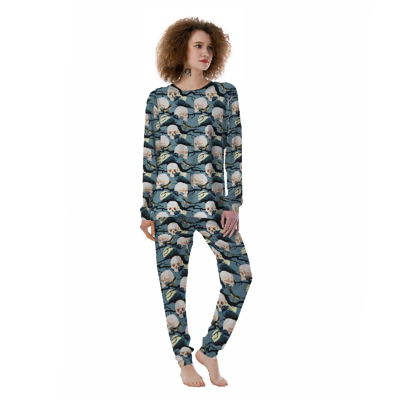 Raven Skull Print Pattern Women's Pajamas