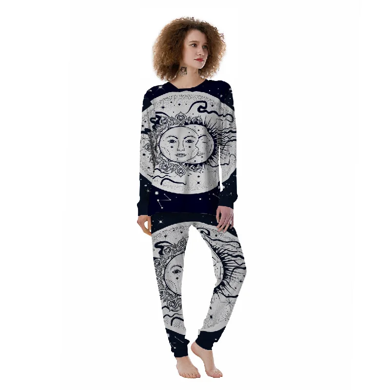 Sun And Moon Bohemian Celestial Print Women's Pajamas