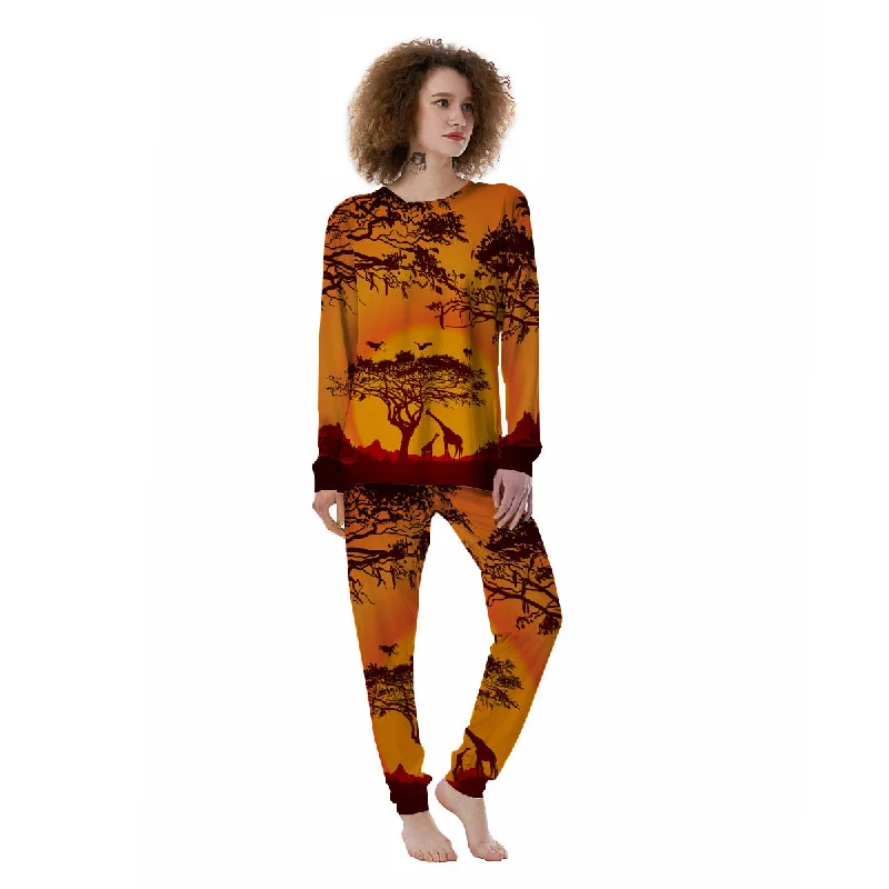 Sunset African Savanna Print Women's Pajamas