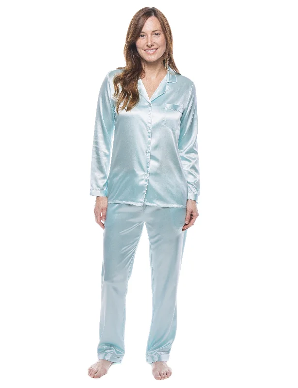 Women's Satin Pajama/Sleepwear Set - Aqua