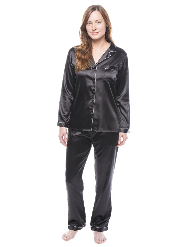 Women's Satin Pajama/Sleepwear Set - Black