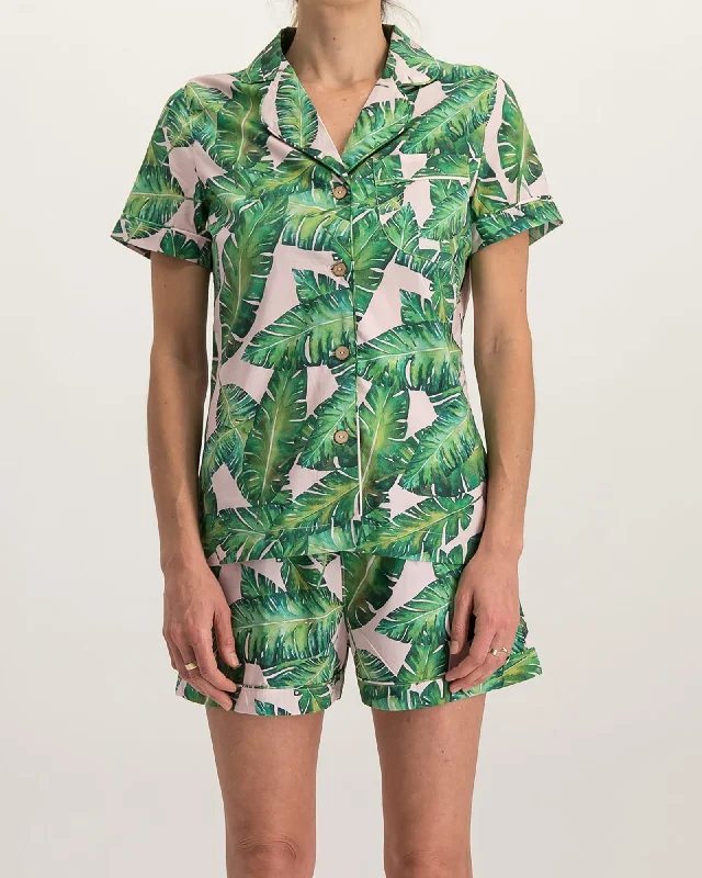 Womens Short Pyjamas Set Banana Leaves