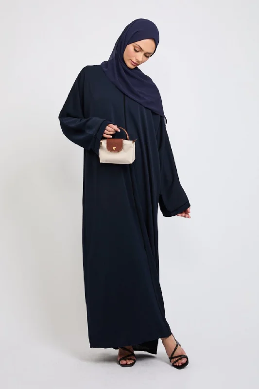 Closed Textured Abaya with Dainty Detailing - Navy