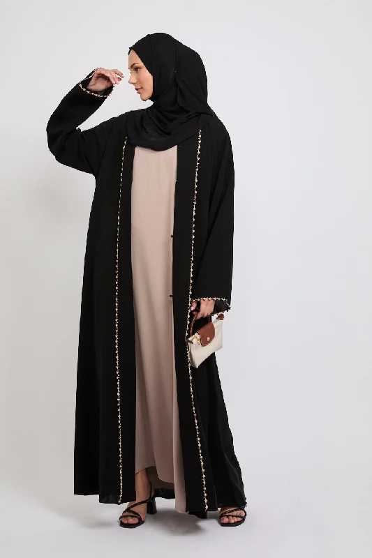 Premium Black Open Abaya with Dainty Crochet Detailing