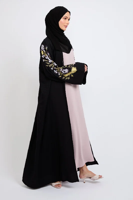 Premium Orchid Floral Embroidered Open Abaya