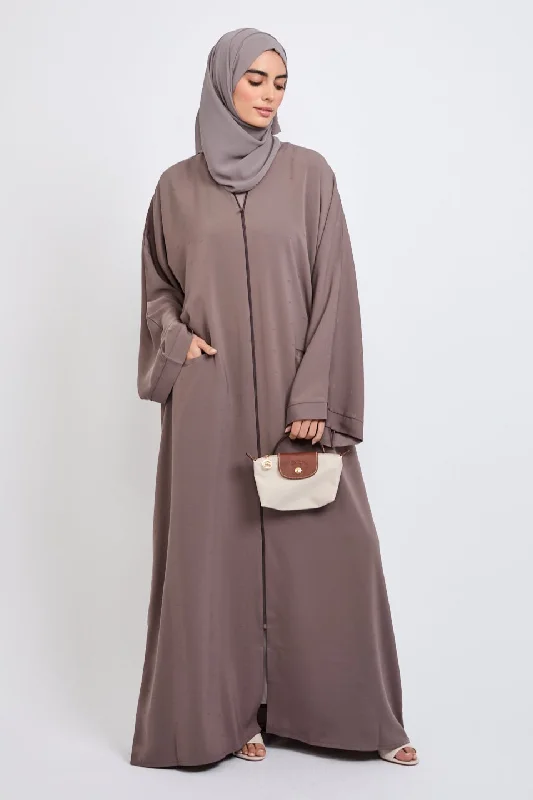 Premium Semi Closed Abaya with Zip and Pockets - Taupe Mink