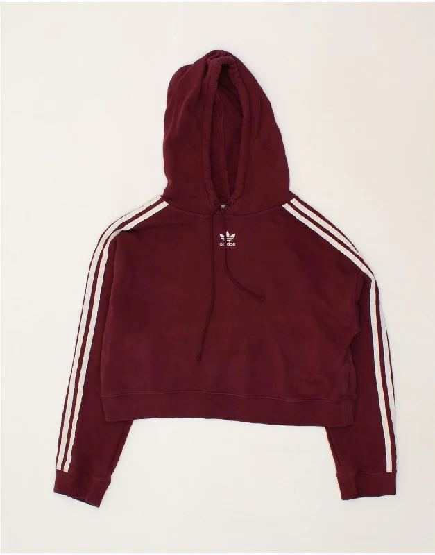 ADIDAS Womens Oversized Crop Hoodie Jumper UK 8 Small Burgundy Cotton