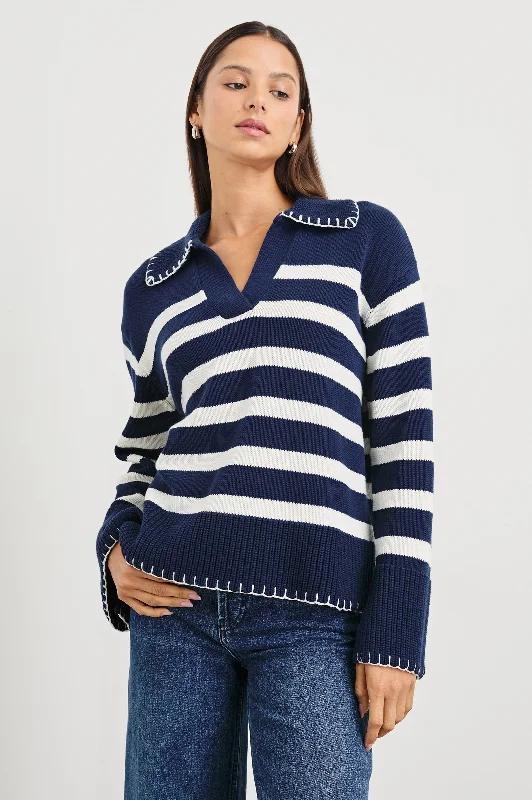 ATHENA SWEATER - NAVY IVORY STRIPE