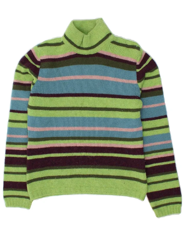 BENETTON Womens Turtle Neck Jumper Sweater UK 12 Medium Green Striped