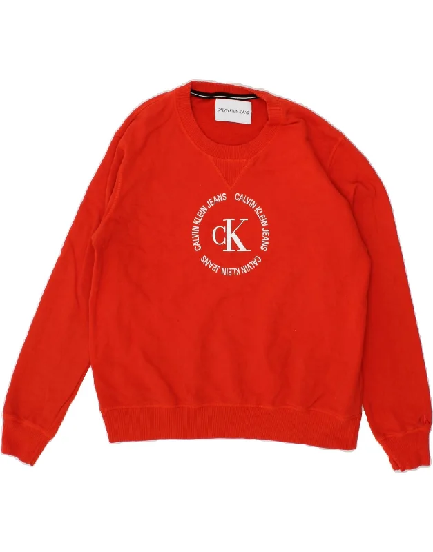 CALVIN KLEIN JEANS Womens Graphic Sweatshirt Jumper UK 14 Medium Red