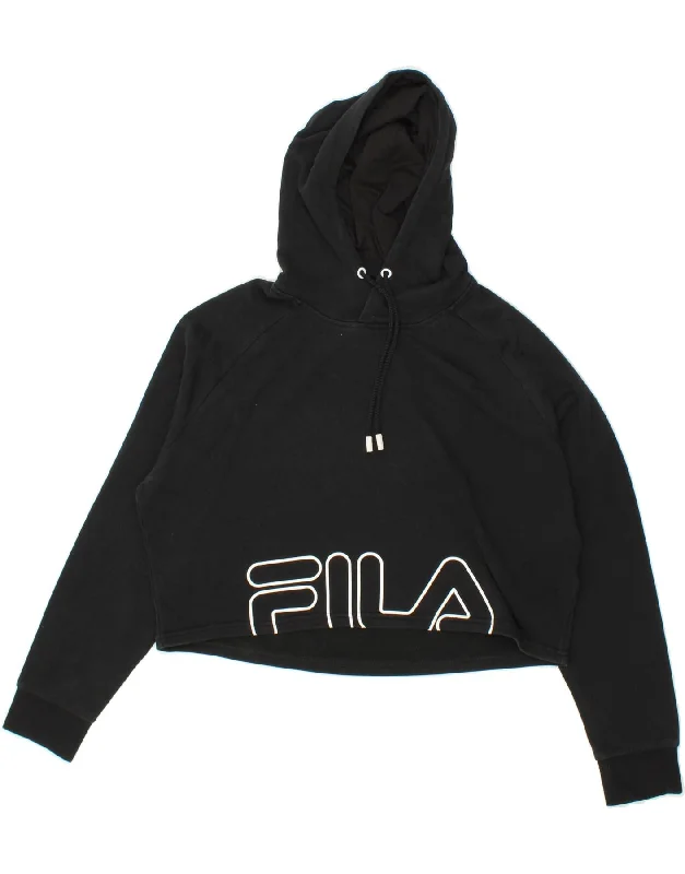 FILA Womens Oversized Crop Graphic Hoodie Jumper UK 14 Medium Black