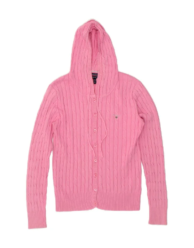 GANT Womens Stretch Hooded Cardigan Sweater UK 12 Medium Pink Cotton