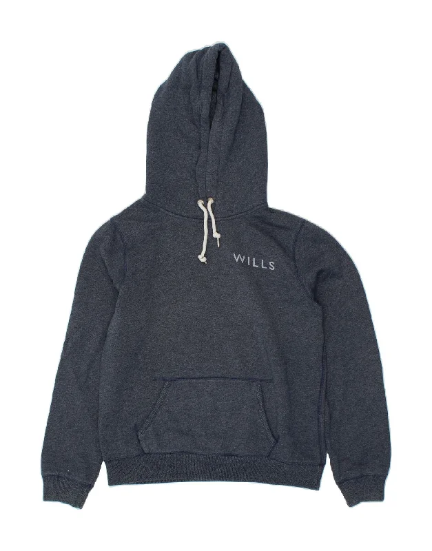 JACK WILLS Womens Graphic Hoodie Jumper UK 14 Large Navy Blue Flecked