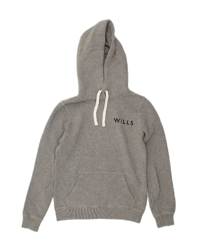 JACK WILLS Womens Oversized Graphic Hoodie Jumper UK 4 XS Grey Cotton