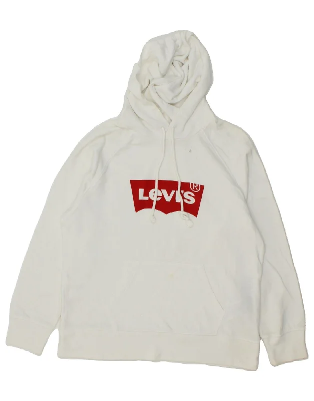 LEVI'S Womens Graphic Hoodie Jumper  UK 14 Medium White Cotton