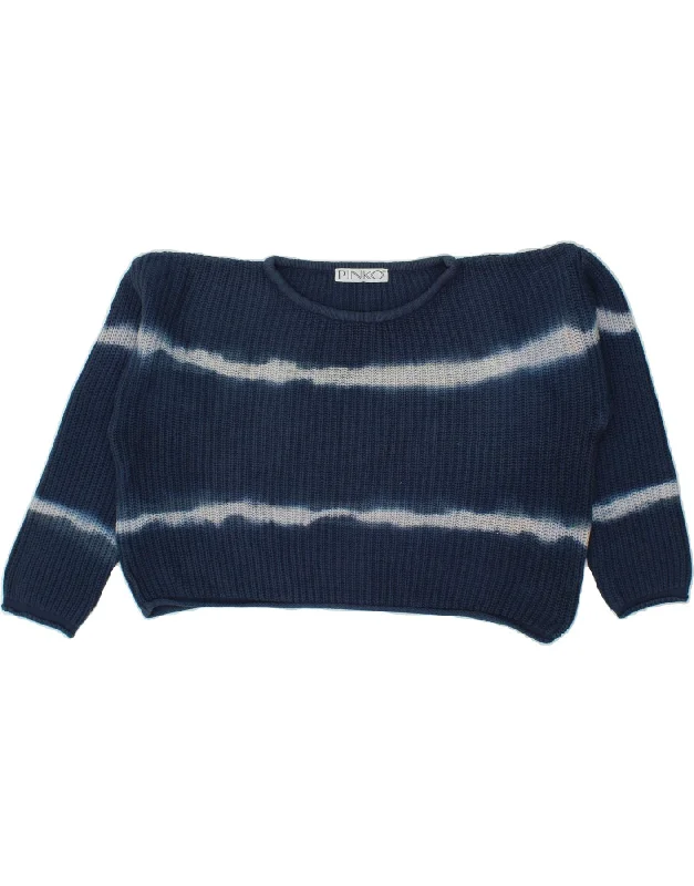 PINKO Womens Oversized Crop Boat Neck Jumper Sweater UK 18 XL Navy Blue