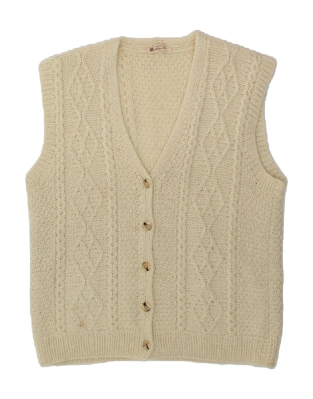 VINTAGE Womens Sleeveless Cardigan Sweater UK 16 Large Beige