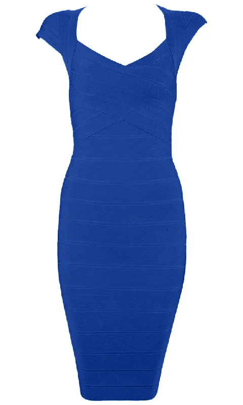 Love Struck Blue Cap Sleeve V Neck Bodycon Bandage Mini Dress - Inspired by Miranda Kerr