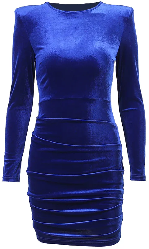 Strong And Independent Long Sleeve Velvet Round Neck Should Pad Ruched Bodycon Mini Dress