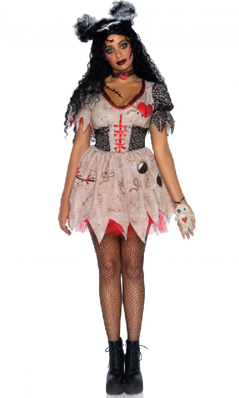 Voodoo On You <br><span>Beige Black Red Short Sleeve V Neck Flare A Line Mini Dress 3 Piece Halloween Costume</span>