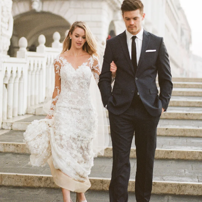 Charming Long Sleeve Wedding Dress, Luxury Lace Mermaid Wedding Dress, KX788