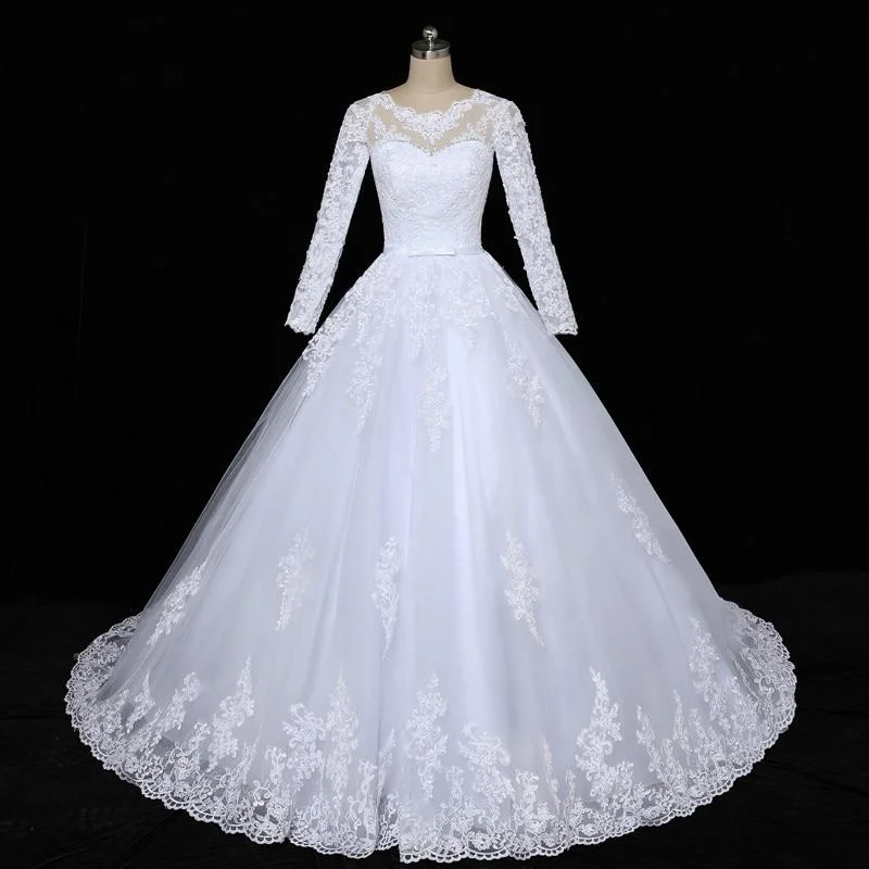 Custom Made Lace Gown Long Sleeve Plus Size Wedding Dress