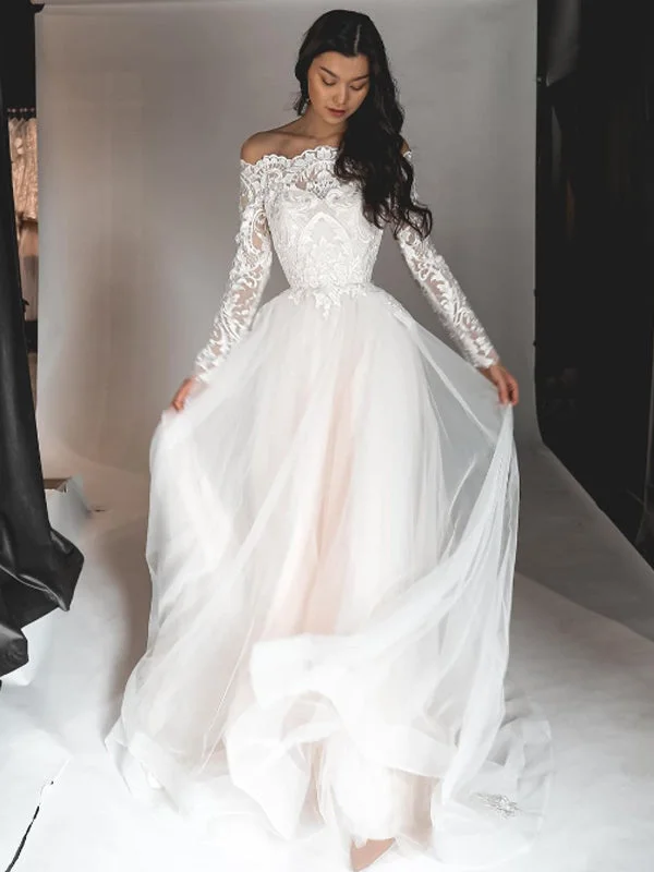 Elegant Straight Tulle A-line Cheap Long Wedding Dresses Online,RBWD0030