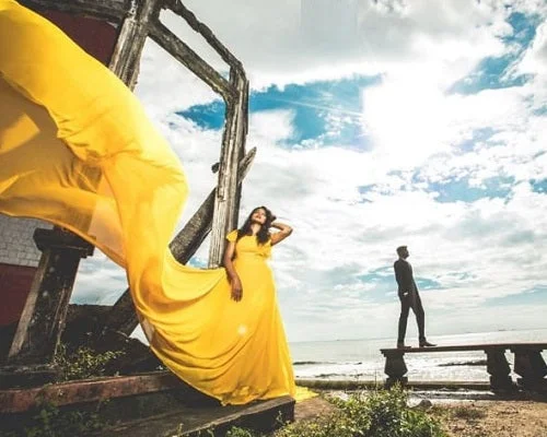 G178 (2), Yellow prewedding Shoot Long Trail Gown, Size (ALL)