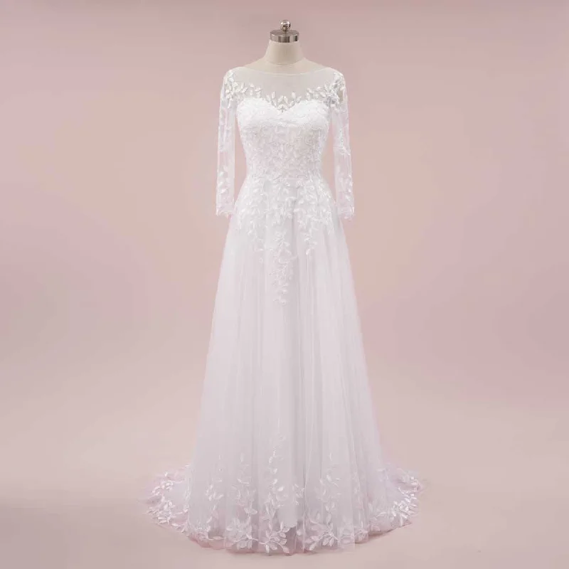 Slim A-line Lace Wedding Dress with Long Sleeves | CADENCE