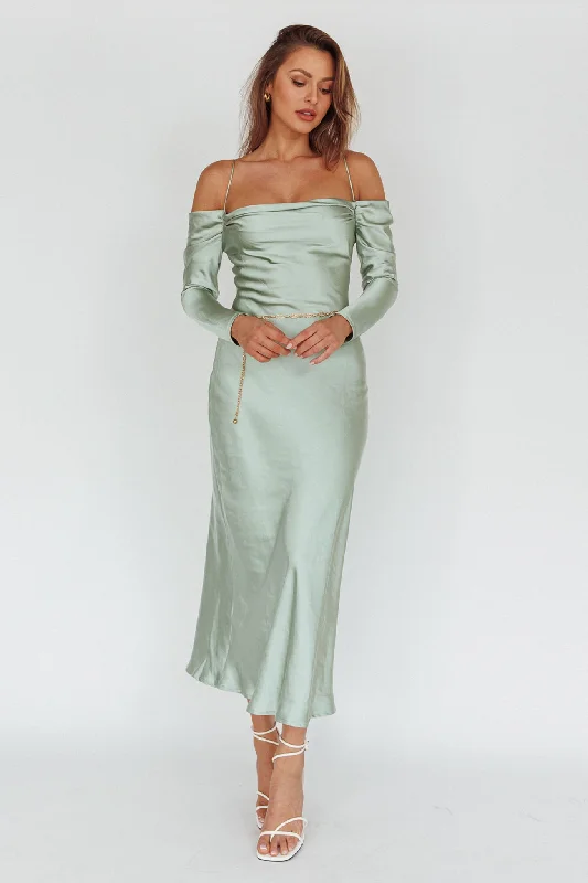 Ellory Long Sleeve Off-Shoulder Dress Sage