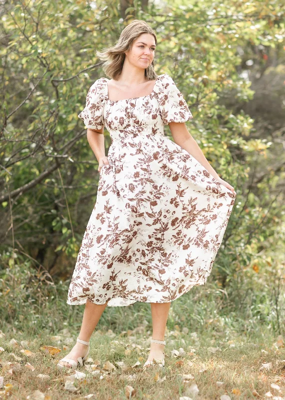 Floral Textured Print Midi Dress