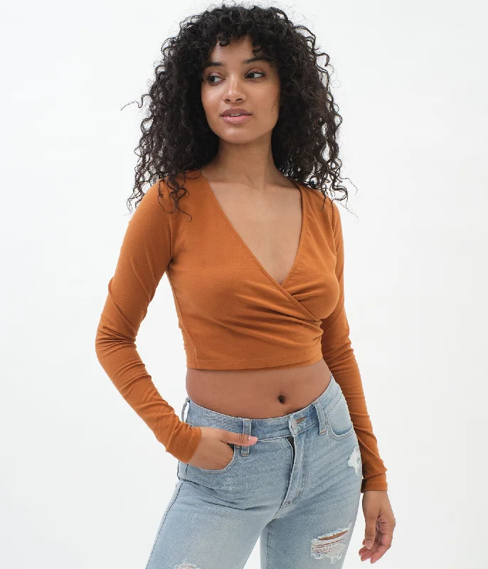 Aeropostale Long Sleeve Surplice Crop Top***