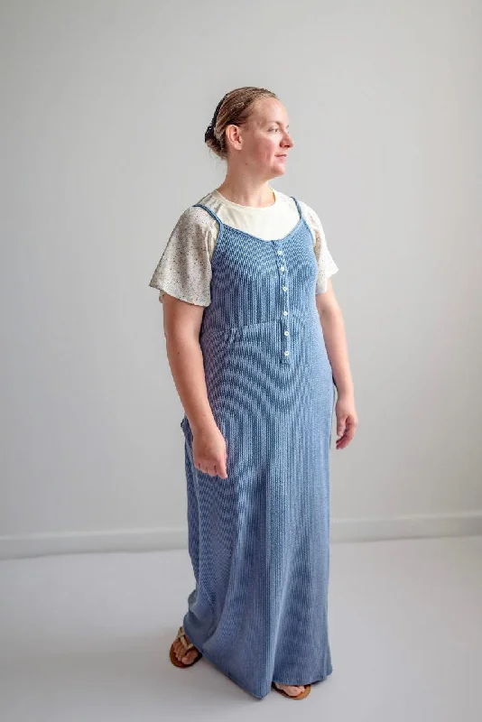 Leanna Ribbed Maxi Dress in Denim Blue - FINAL SALE