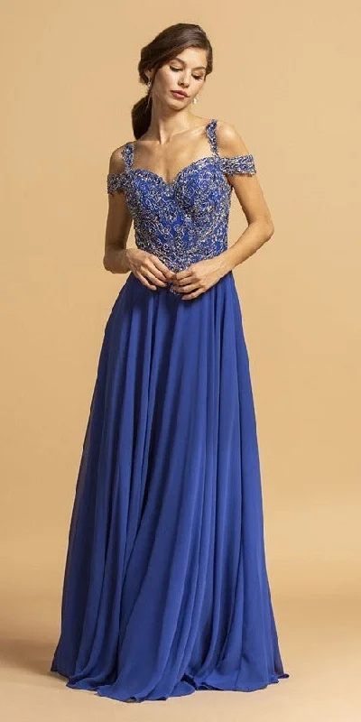 Aspeed L2154 Cold-Shoulder A-Line Long Dress