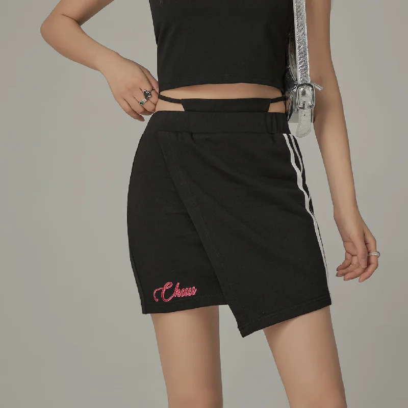 Waist String Slim Unbalanced Mini Skirt