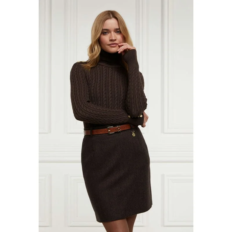 Holland Cooper Regency Ladies Tweed Skirt - Chocolate Herringbone