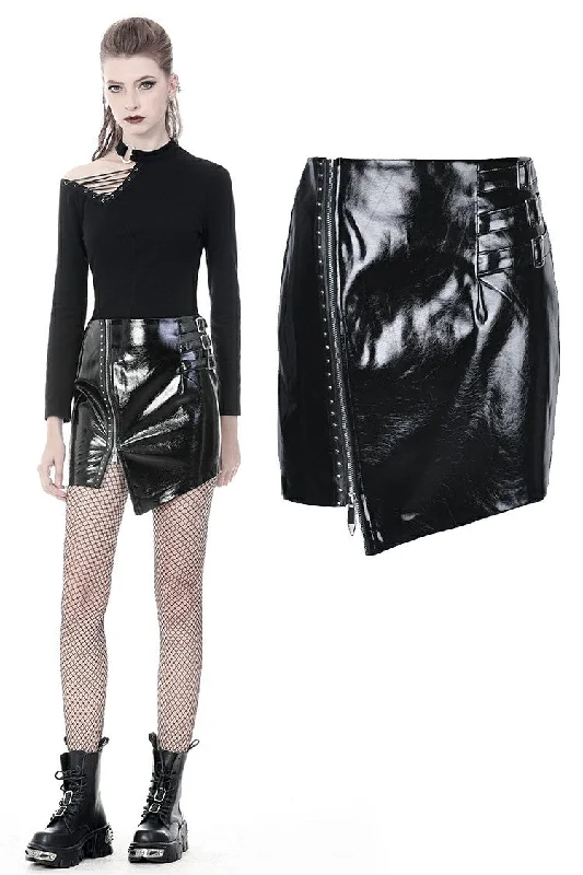 Punk shinning irregular PU short skirt KW160