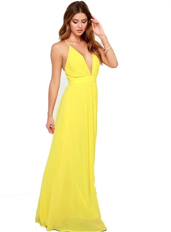 YELLOW WAIST STRAP MAXI DRESS SEXY SLIM BOHEMIAN BEACH