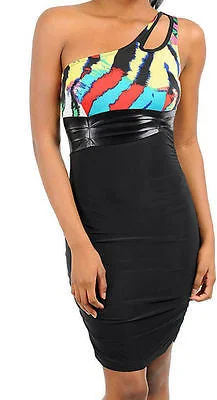 Dress One Shoulder Wild Animal Colorful Club Stretch Keyhole Party