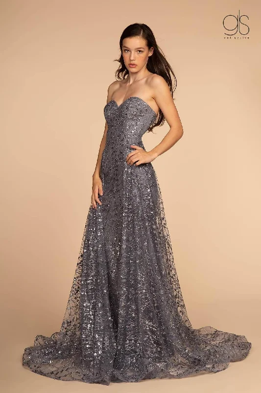 Prom Long Strapless Beaded Evening Dress