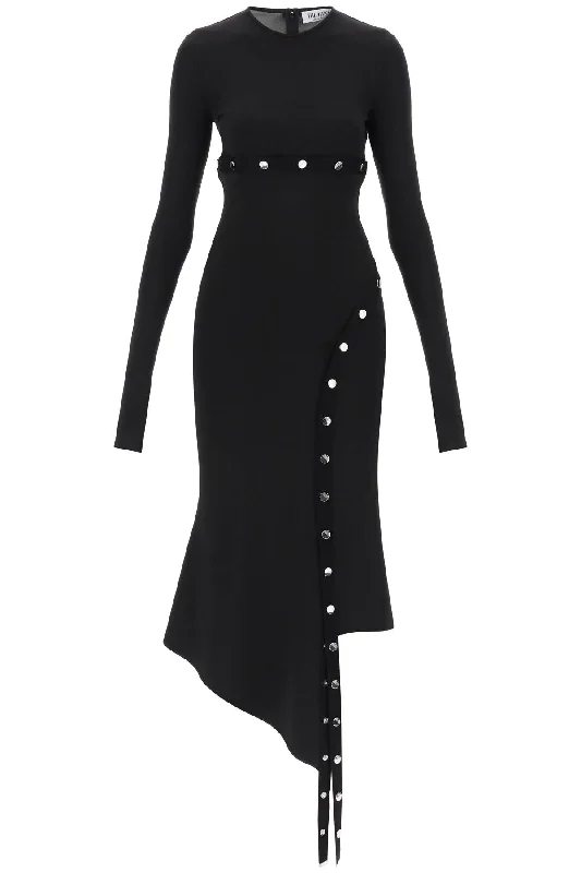 Asymmetric Dress With Snap Buttons  - Black