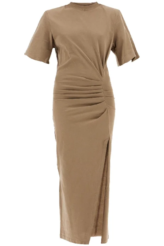 Draped Dress With Padded Shoulders  - Khaki